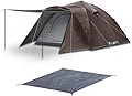 FIELDOOR ワンタッチテント300 【ダークブラウン】 ＆ グランドシート 大型 4～6人用 ドームテント キャンプテント 紐を引くだけの簡単設営 UVカット 耐水 シルバーコーティング キャノピー 簡単