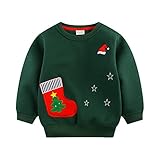 PANCY 子供服 秋冬 長袖 トレーナー 厚手 丸首 肩ボタン 男の子 ベビー服 可愛い クリスマスツリー ダークグリーン 80cm