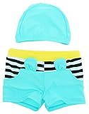 (コ-ランド) Co-land 子供 ベビー水着 男の子 ショートパンツ 帽子 2点 スイムパンツ キッズ ボーイズ 海水パンツ スイムウエア キャップ付 ボーダー柄 ライトブルー S