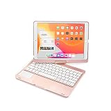 Moogukadan 360度回転 iPad 10.2インチ第7 8 9世代/ Air3 Pro10.5インチ用のキーボードケース タッチパッド搭載 7色のバックライト 一体型 ワイヤレス Bluetoothキーボード (ローズ金（360°回転）)