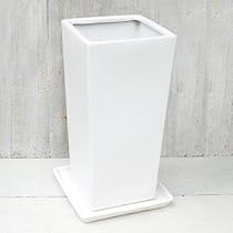 大型植木鉢　受皿付　スクエアトール　マットホワイト　陶器鉢　2個セット 大型植木鉢 受皿付 スクエアトール マットホワイト 陶器鉢 S/M