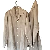 [滋賀麻工業株式会社] 日本製 リネンパジャマ 麻100％ 上下セット 前開き 長袖長ズボン (メンズL)