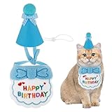 犬 誕生日帽子 猫 誕生日帽子セット HAPPY BIRTHDAYバンダナ よだれかけ 数字付き 可愛いおしゃれなデザイン 王冠 飾り付け ペット用誕生日プレゼント 飾り付け 柔らかい素材 誕生日グッズ 猫と犬のための特別な日 (ブルー)