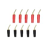 CERRXIAN 曲面、純銅、金メッキ、ハンダフリー、ネジ留め式、2 mmピン型オーディオバナナプラグ、スピーカーケーブルバナナクリッププラグ、スピーカーケーブル端子ブロック、オーディオケーブル端子プラグ（5ペア/ 10パック）