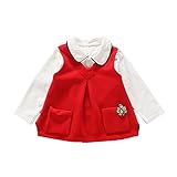 ベビー服 子供服 女の子ワンピース Pojour 長袖ドレス2セット 可愛いポケット 秋冬 オシャレ 通園 発表会 旅行 記念日 プレゼント 赤