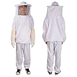 蜂防護服 養蜂用 Ninonly プロ フェイスネット 上下服 羊皮手袋 3点セット ハチ 蚊 対策 ガーデニング 草刈り ホワイト