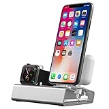 Apple製品用充電ステーション 3イン1 アルミニウム充電スタンド iPhone Airpods iWatch Series SE 8 7 6 5 4 3 2 1用 ドッキングステーションホルダー 充電スタンド ナイトスタンドモード付き シルバー