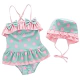 Sunyam 女の子水着 ワンピース スイムウェア ビキニ キャップ付き 2点セット 蝶結び ビーチ 夏(1-6歳)