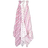 Just Born 3-Pack Muslin Blankets Pink/White/Grey [並行輸入品]
