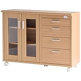 ライフスタイリングショップ キッチンワゴン 幅90  キャスター付 食器棚 台所収納 ナチュラル KT-03NA