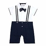 (アイム)iiniim　ベビー　短袖　男の子　ベビー服　フォーマル　子供服　カバーオール　ベビースーツ　子供スーツ　ロンパース　ベビーカバーオール　蝶ネクタイ　新生児　シャツ ホワイト＆ネービーブルー
