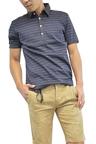 ボーダーポロシャツ (S, チャコール×ネイビー)