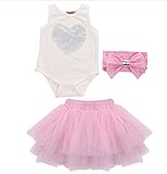 ベビー　女の子　ロンパース　ボンボン裙　スカート　ヘッドバンド　3点　セット　紗裙 　2色　ピンク　青 (90, ピンク)