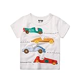 PANCY 子供服 春夏 半袖 Ｔシャツ 男の子 女の子 コットン プリントＴシャツ かわいい(ホワイト 車柄,130cm)
