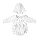 Haggai可愛い無地ベビー子供ドレス半袖女の子刺繍キッズレース赤ちゃん新生児ガールズワンピース夏秋+ホワイト帽子 (73cm, 長袖)
