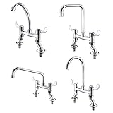ILS - Hot Cold Water Dispenser Basin Sink 360 Degree Swivel Dual Lever Deck Mount Spout Faucet