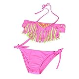 (プタス)Putars 子供用 ガールズ 水着 ビキニ ホルターネック フリンジ模様 蛍光色 快適 水泳 スイミング ビーチ 温泉 キッズ水着 かわいい オシャレ ファッション 3-12歳