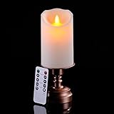 8 "アイボリーDancing Flameless LED Candle with10-keyリモートコントロール24時間タイマー機能とアンティークブロンズCandlestickベース。。。