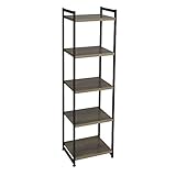 Household Essentials 5 Tier Storage Tower Shelf with Metal Frame, Grey Shelf - black Frame by Househ