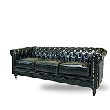 クラシックデモダン【ヴィンセント】三人掛け チェスターフィールドソファ（グリーン/フェイクレザー×ブラック）アンティーク クラシック ラグジュアリー 高級感 ブリティッシュ 英国 アメリカン 西海岸【搬入・設置サービス】VC3P57K 家具