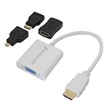 HDMI to VGA アダプター ホワイト / HDMI信号をVGA出力信号（d-sub）に変換するアダプター バスパワー（電源不要） Bizbenefit (mini/microHDMI変換・延長アダプタ付き＆相性保証付き)