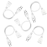KOZUMUWAN 【5本セット】室内 延長コード 使いやすい 耐水性 耐久性 電源タップ ACアダプタ用電源延長コード 1個口 ホワイト 頑丈 ラッキング火災予防絶縁キャップ付きスイングプラグ フリープラグ 180度回転プラグ 2ピンプラグ接続可能 メス-オス 5本入り (0.5ｍ, ホワイト)