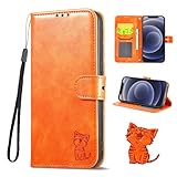 Motorola Moto G64 5G/Moto G64Y 5G ケース 手帳型 moto g64手帳ケース g64yケース moto g64yカバー スマホケース case 笑顔猫ちゃん ストラップ付き カード入れ スタンド機能 (Moto G64 5G /G64Y 5G対応) オレンジ