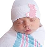 Melondipityパッチホワイト新生児ベビー帽子ピンクBunny Girl病院帽子