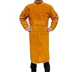 KKlewu 牛革 エプロン 溶接 長袖 防護服 防炎 (長さ120CM)