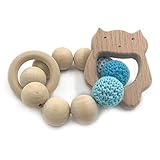 Kissteether かぎ針のビードの歯のリングセット未処理のブナの木製のオーガニックウッドのバイキングおもちゃの木製のブレスレットベビーママの子供木製のテザーのバングル (バイキング)