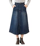 [ハッピー ホヌ] ロングスカート (美シルエット) ストレッチ デニム Aライン ウエストゴム ロング ポケット 大きいサイズ 4L ネイビー