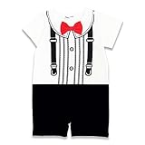 ベビー 子供服 半袖 カバーオール フォーマル ロンパース スーツ ネクタイ サスペンダー プリント トロンプ オフ白 80cm 20563206OW80