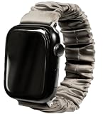 [COCOSILK] 睡眠 用 アップルウォッチ バンド レディース se 40mm 44mm 45mm 対応 シルク100％ apple watch ベルト ゴム 伸縮 シュシュ おしゃれ かわいい (ヘアゴム-38/40/41-13cm, アッシュブラウン)