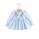 子供服 女の子ワンピース ベビー服 Pojour 刺繍 可愛い花スカート 長袖ドレス オシャレ 冬秋 綿 通園 発表会 旅行 記念日 プレゼント ブルー