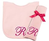 Princess Linens Embroidered Cotton Knit Bib and Burp Set - Pink, R by Princess Linens