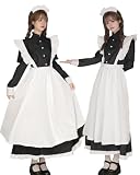 [akaien] ロング メイド服 コスプレ 可愛い 英国風 メイドコスチューム 長袖 女性 男性用 大きいサイズ ロリータ ワンピース レディース ハロウィン 仮装 S