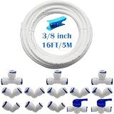 CESFONJER RO浄水器継手、水道管用3/8"プッシュフィットストレートコネクタ（ T + Lタイプコンボ+シャットオフバルブ, L型コネクタ1/4 "から3/8"フィッティング, 5メートルの3/8" /チューブ