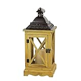 By Gerson 17.5 "素朴な木製Lantern withブラウンメタル上部とLED Flameless Pillar Candle withタイマー
