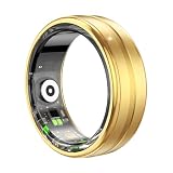 JUSUTEK 2025 人気 超軽量アルミニウム合金スマートリング指輪,活動追跡リング フィットネススマートリング、数値安定センサ機能管理，多機能運動，Bluetooth5.0，万歩計，5ATM防水，カロリー，長時間使用可能，男女兼用，iphone&コンパチブル対応,贈り物,日本語説明書付き (金, 12号（内周長：67.2mm）)