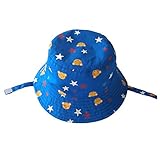 LeafIn ベビー 帽子 キッズ ハット 星 クマ 紐付き 日よけ 紫外線対策 UVcut帽子 男女兼用 子供用 綿クロッシェ サファリハット チューリップハット (頭囲：54cm, ブルー)