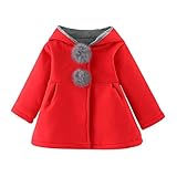Burning Go キッズ コート アウター ジャケット 子供服 ウサギの耳 キュート ポンポン付き フード付き ベビー服 女の子 長袖 防寒 グレー ピンク レッド