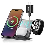 ワイヤレス充電 ステーション デジタル目覚まし時計, ミラー電子時計 充電器Qi急速 for Apple Watch, AirPods, iPhoneキッチン寝室のリビングルームオフィス用のモダンな卓上時計 18W急速充電 Q.Cアダプター付属 日本語取扱説明書