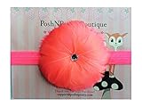 3 Feather Flower Rhinestone baby PoshNPretty headband - neon pink by PoshNPretty