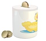 DuckiesコインボックスBank by lunarable、イメージのA Happy Rubber Duck Sitting On A Puddle Ofブルーバス水、印刷セラミックコイン銀行お金