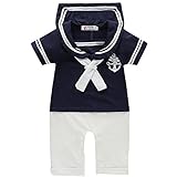 Lisa Pulster ベビー服 半袖 トップス パンツ 上下セット 二セット ミリタリー がルーズ ボーイズ 男女兼用 春 夏 コットン (90cm, ネイビートップス＋ホワイトパンツ)