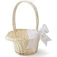 ナチュラル素材のバスケット（ホワイトリボン付）幅34×奥行30×高さ39cm【プチギフト用かご 結婚式 フラワーシャワー 籐製の籠】