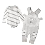 女の子 男の子 サロペット パンツ 子供 ロンパース オーバーオール 2点セット ベビー服 カバーオール 綿100％ （グレー 80cm）