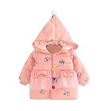 Ochine 女の子 可愛い 防寒コート 蝶柄 手作り綿 フワフワ ジャンパー 子供服 赤ちゃん服 秋冬着 超保温 三角フード付き パーカー ジャケット 彩色なボタン
