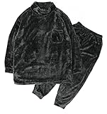 [ステイランド] フリース上下セット ふわふわあったか メンズ (L, チャコール)