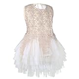 feeshow Little Girlsかぎ針編みレースフラワーウェディングパーティープリンセス階層型ドレス US サイズ: 4-5 カラー: ベージュ